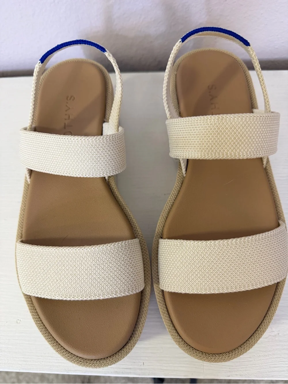Rothy's Cream Platform Sandals with Tan Footbed